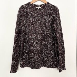Madewell Women's Cable Knit Marled Sweater XS Maroon Gray Chunky Cozy Side Slits